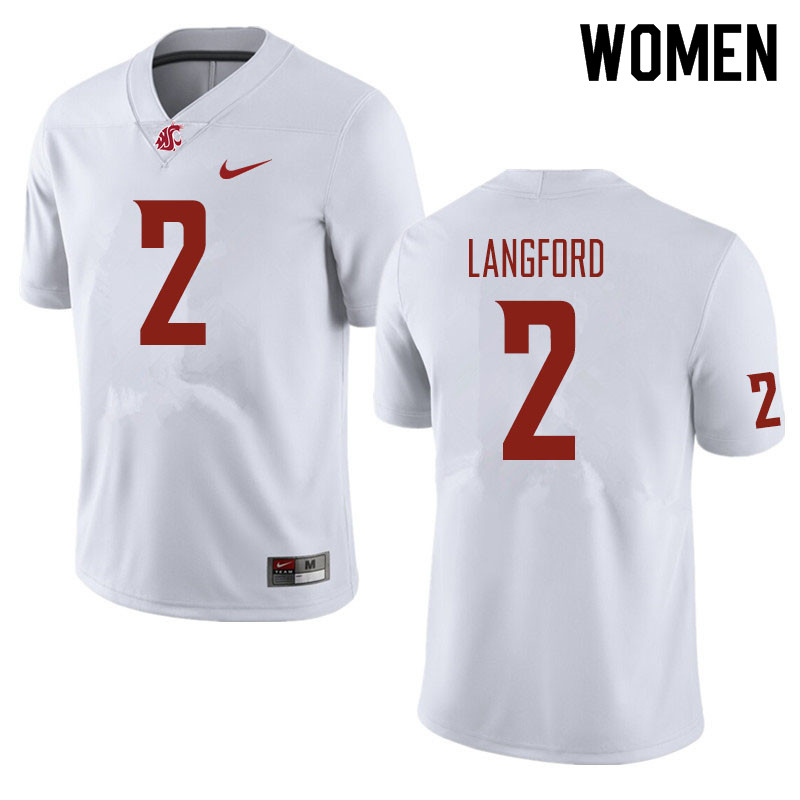 Women #2 Derrick Langford Washington State Cougars Football Jerseys Sale-White - Click Image to Close